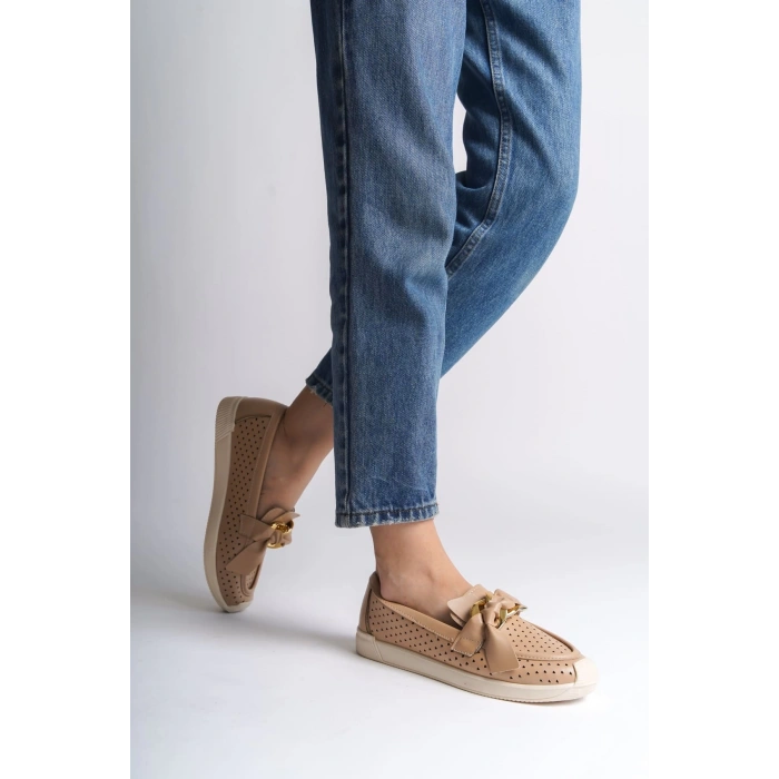 LYDIA Bağcıksız Ortopedik Rahat Taban Kalp Desenli Kadın Babet Ayakkabı CKT - Ten