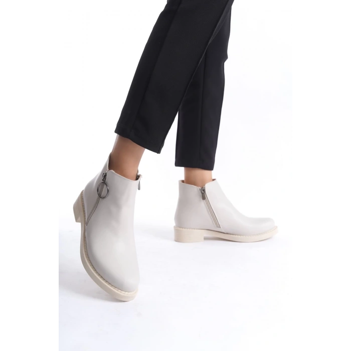 MARGARET Fermuarlı Ortopedik Taban Topuklu Kadın Bot  CKT - Krem