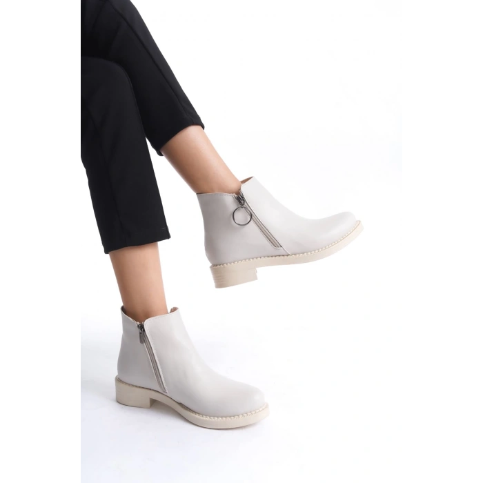MARGARET Fermuarlı Ortopedik Taban Topuklu Kadın Bot  CKT - Krem