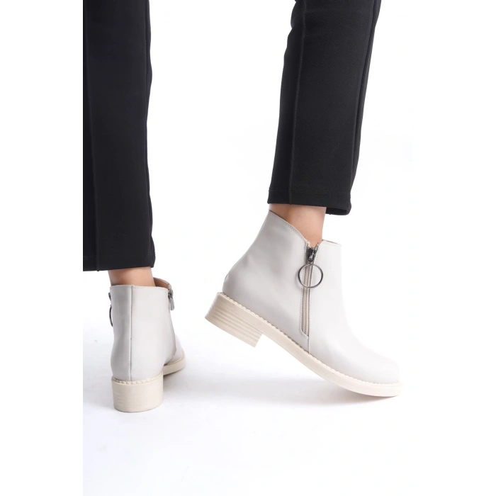 MARGARET Fermuarlı Ortopedik Taban Topuklu Kadın Bot  CKT - Krem