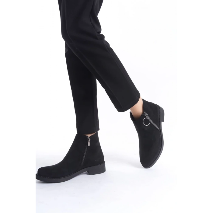MARGARET Fermuarlı Ortopedik Taban Topuklu Süet Kadın Bot SST - Siyah
