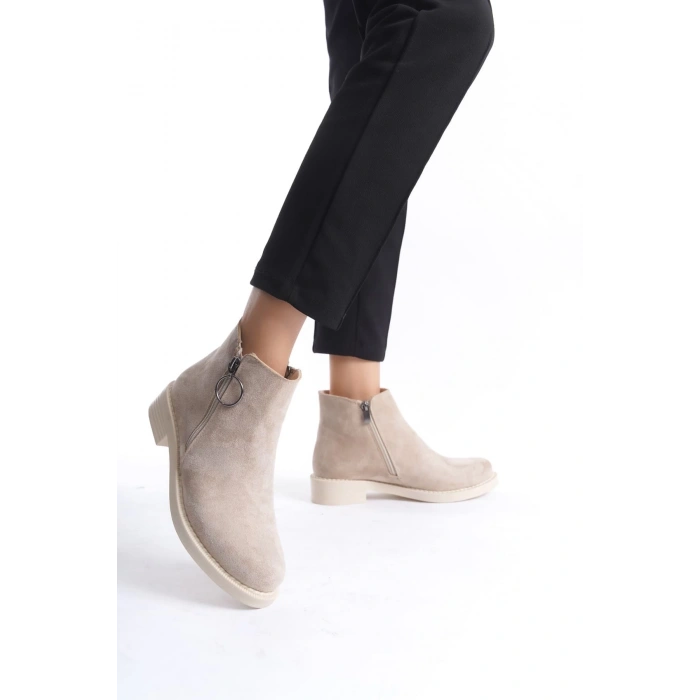 MARGARET Fermuarlı Ortopedik Taban Topuklu Süet Kadın Bot  STT - Ten