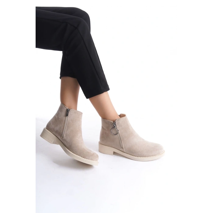 MARGARET Fermuarlı Ortopedik Taban Topuklu Süet Kadın Bot  STT - Ten
