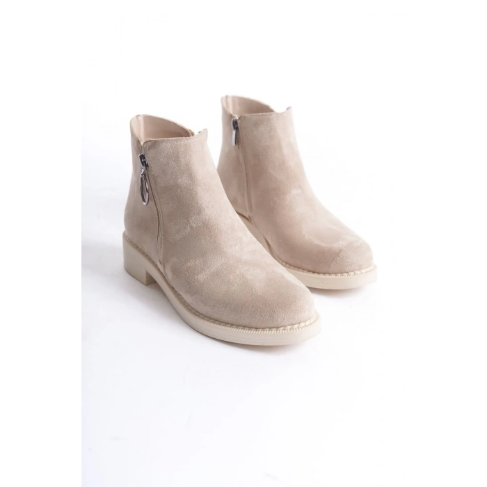 MARGARET Fermuarlı Ortopedik Taban Topuklu Süet Kadın Bot  STT - Ten