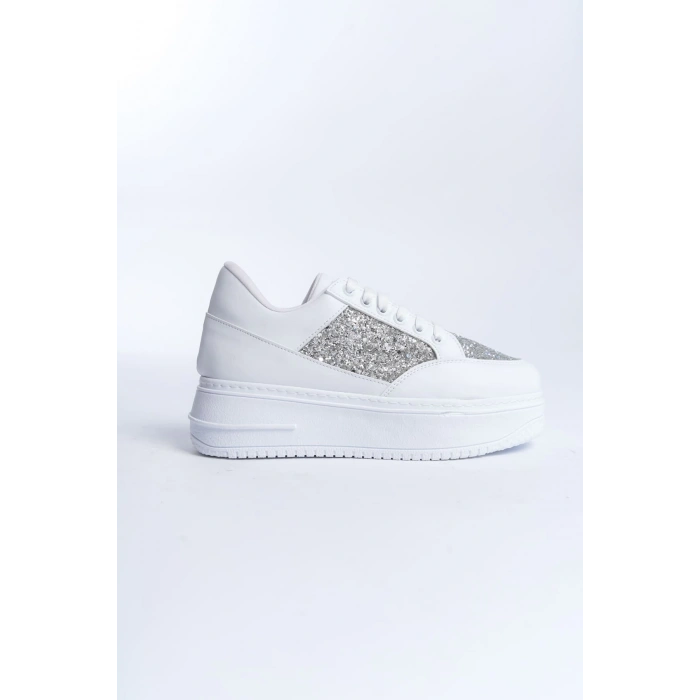 MIPA Bağcıklı Ortopedik Taban Simli Kadın Sneaker Spor Ayakkabı  CBT - Beyaz