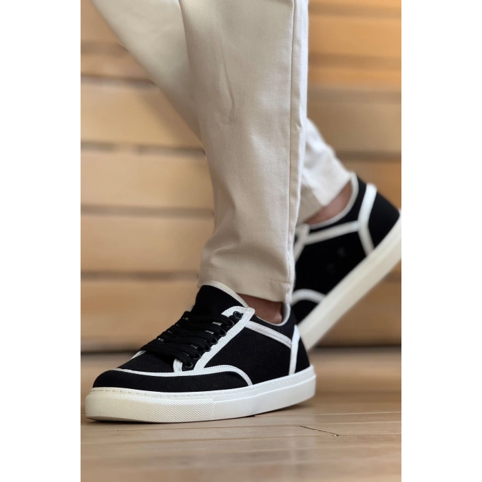 MN2505 - Keten Erkek Ayakkabı SİYAH - BEYAZ