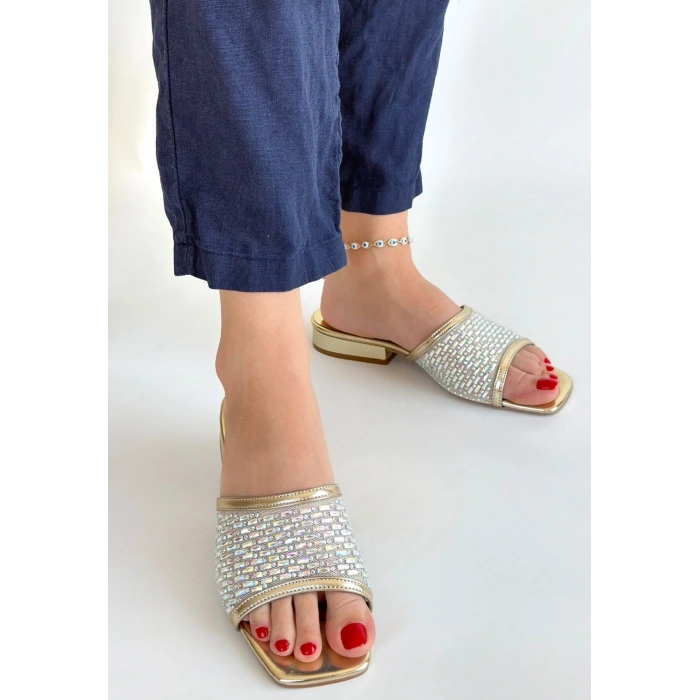 Ortu Gümüş Cilt İşlemeli Terlik