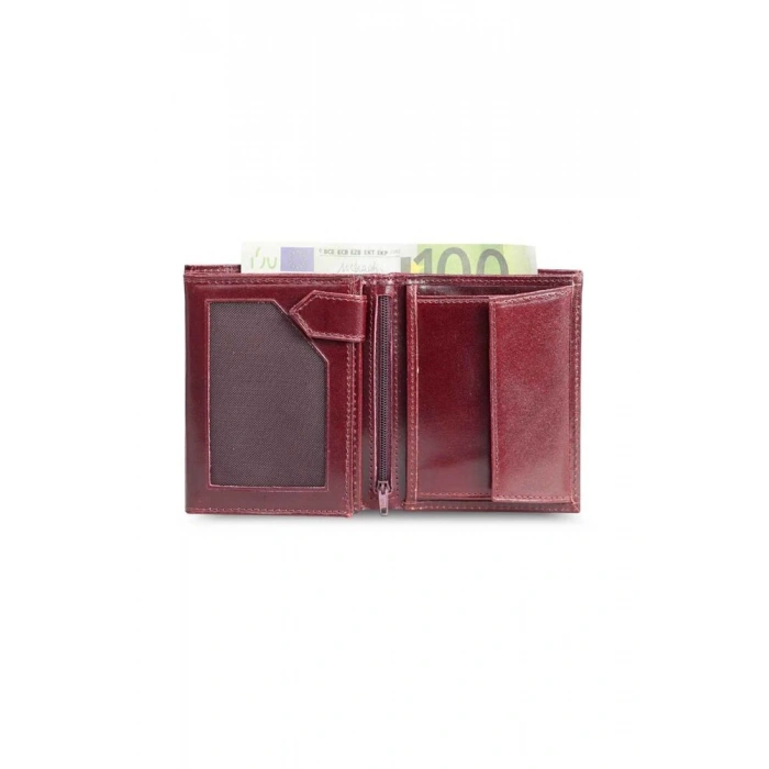Özder Çok Bölmeli Dikey Bordo Deri Erkek Cüzdanı