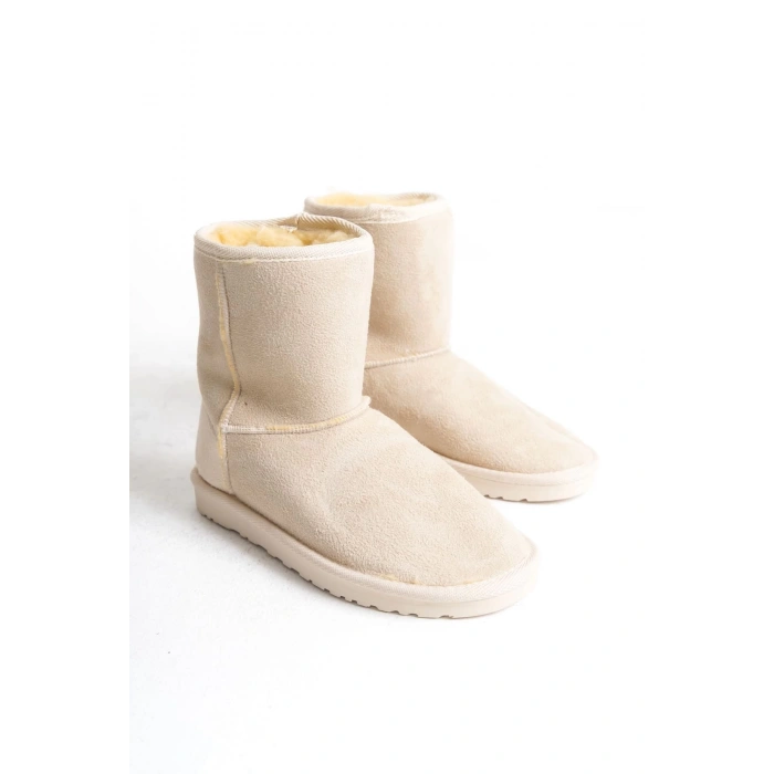 SELINA Bağcıksız Düz Taban İçi Kürklü Süet Kadın Bot  SKT - Krem