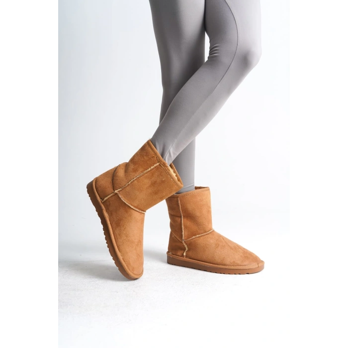 SELINA Bağcıksız Düz Taban İçi Kürklü Süet Kadın Bot  STT - Taba