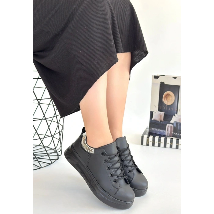 Sofio Siyah Cilt Bağcıklı Spor Ayakkabı