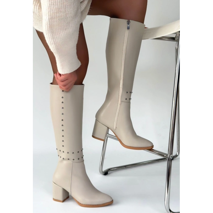 Tiyan Kahverengi Cilt Topuklu Çizme