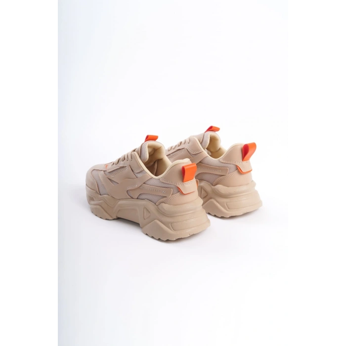 TOKYO Bağcıklı Ortopedik Taban Triko Detaylı Kadın Spor Ayakkabı  TTT - Ten/Turuncu