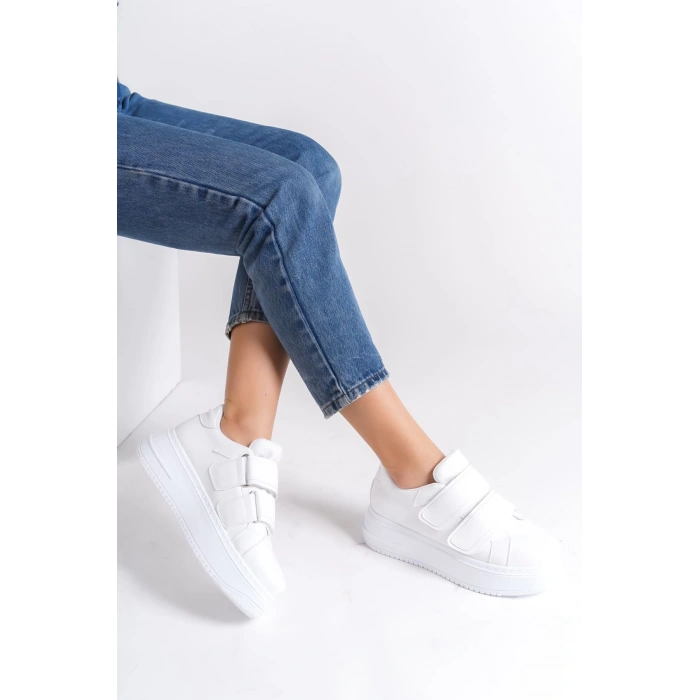 VALENCIA Bağcıksız Cırt Cırtlı Ortopedik Taban Kadın Sneaker Spor Ayakkabı CBT - Beyaz