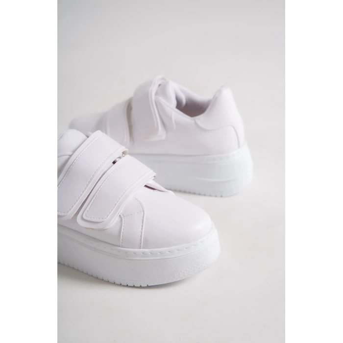 VALENCIA Bağcıksız Cırt Cırtlı Ortopedik Taban Kadın Sneaker Spor Ayakkabı CBT - Beyaz