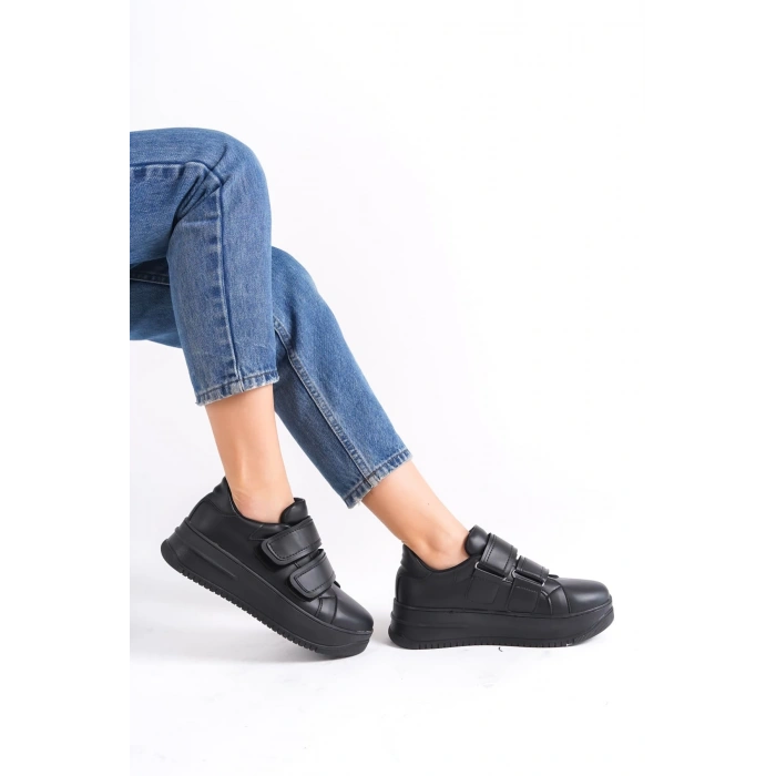 VALENCIA Bağcıksız Cırt Cırtlı Ortopedik Taban Kadın Sneaker Spor Ayakkabı CST - Siyah