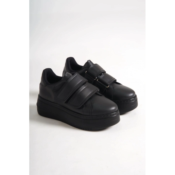 VALENCIA Bağcıksız Cırt Cırtlı Ortopedik Taban Kadın Sneaker Spor Ayakkabı CST - Siyah