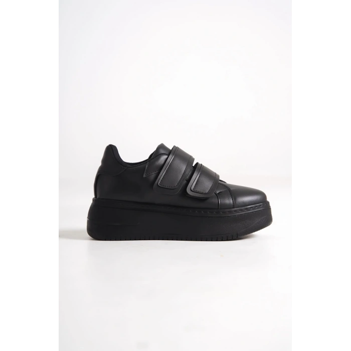 VALENCIA Bağcıksız Cırt Cırtlı Ortopedik Taban Kadın Sneaker Spor Ayakkabı CST - Siyah