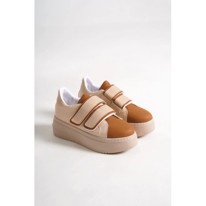 VALENCIA Bağcıksız Cırt Cırtlı Ortopedik Taban Kadın Sneaker Spor Ayakkabı CTT - Ten/Kahve