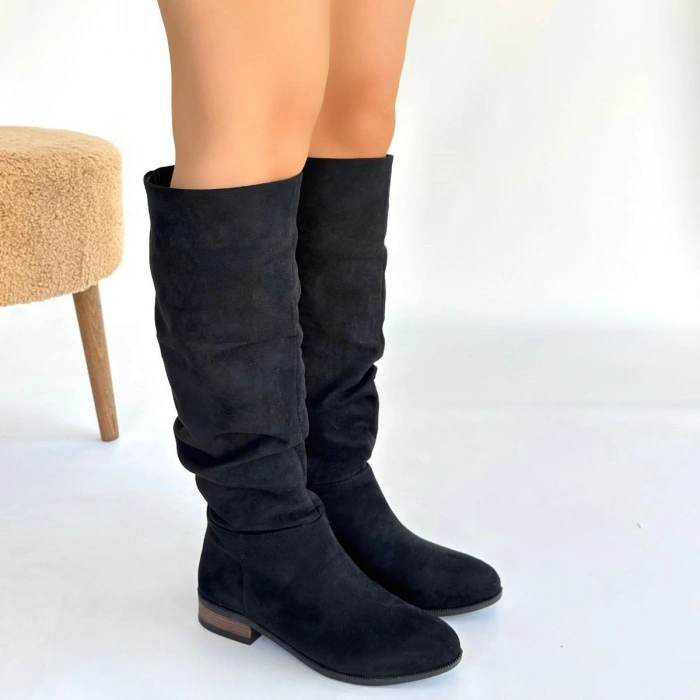 Winda Bej Süet Körüklü Topuklu Çizme