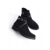 ALMILA Fermuarlı Lastikli Ortopedik Taban Topuklu Süet Kadın Bot SST - Siyah