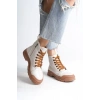 BLOOM Bağcıklı Fermuarlı Ortopedik Taban Kadın Bot  CTT - Krem