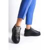 DELLA Bağcıklı Ortopedik Taban Taşlı Kadın Sneaker Spor Ayakkabı  CST - Siyah