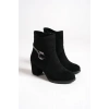 EDNA Fermuarlı Ortopedik Taban Taşlı Topuklu Süet Kadın Bot SST - Siyah