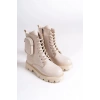 GINA Bağcıklı Fermuarlı Ortopedik Taban Çantalı Kadın Bot  CKT - Krem