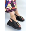 Gwon Siyah Cilt Dolgu Topuk Sandalet
