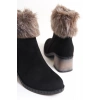 JULIA Fermuarlı Ortopedik Taban Tüylü Topuklu Süet Kadın Bot  SST - Siyah