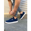 JY0118 REX Bağcıklı Keten Kumaş Erkek Günlük Sneaker Ayakkabı KBT - Lacivert