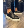 JY144 Volt Bağcıklı Cilt Erkek Günlük Sneaker Yüksek Taban Ayakkabı CBT Siyah