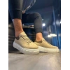JY144 Volt Bağcıklı Süet Erkek Günlük Sneaker Yüksek Taban Ayakkabı SBT Krem