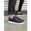 JY166 Prestige Bağcıklı Cilt Kapitone Desenli Erkek Günlük Sneaker Ayakkabı CBT - Siyah