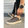 JY204 Flex Bağcıklı Keten Kumaş Erkek Günlük Sneaker Ayakkabı KKT - Kahverengi/Krem