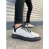 JY204 Flex Bağcıklı Keten Kumaş Erkek Günlük Sneaker Ayakkabı KST - Beyaz/Siyah