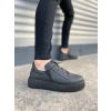 JY502 Bold Bağcıklı Cilt Erkek Günlük Sneaker Ayakkabı CST - Siyah