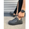 JY502 Bold Bağcıklı Cilt Erkek Günlük Sneaker Ayakkabı CST - Siyah