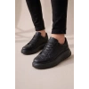 JY507 Dara Bağcıklı Cilt Erkek Günlük Sneaker Ayakkabı CST Siyah