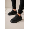 JY507 Dara Bağcıklı Cilt Erkek Günlük Sneaker Ayakkabı CST Siyah