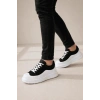 JY507 Dara Bağcıklı Süet Cilt Erkek Günlük Sneaker Ayakkabı SCBT Siyah/Beyaz