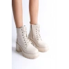 LAUREN Bağcıklı Fermuarlı Ortopedik Taban Topuklu Kadın Bot  CKT - Krem