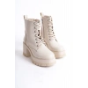 LAUREN Bağcıklı Fermuarlı Ortopedik Taban Topuklu Kadın Bot  CKT - Krem