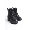 LAUREN Bağcıklı Fermuarlı Ortopedik Taban Topuklu Kadın Bot CST - Siyah
