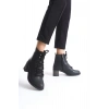 LENA Bağcıklı Fermuarlı Ortopedik Taban Topuklu Kadın Bot  CST - Siyah