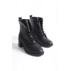 LENA Bağcıklı Fermuarlı Ortopedik Taban Topuklu Kadın Bot  CST - Siyah