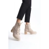 LENA Bağcıklı Fermuarlı Ortopedik Taban Topuklu Süet Kadın Bot  STT - Ten