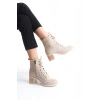 LENA Bağcıklı Fermuarlı Ortopedik Taban Topuklu Süet Kadın Bot  STT - Ten