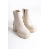 LISSE Fermuarlı Ortopedik Taban Kalın Topuklu Kadın Bot CKT - Krem